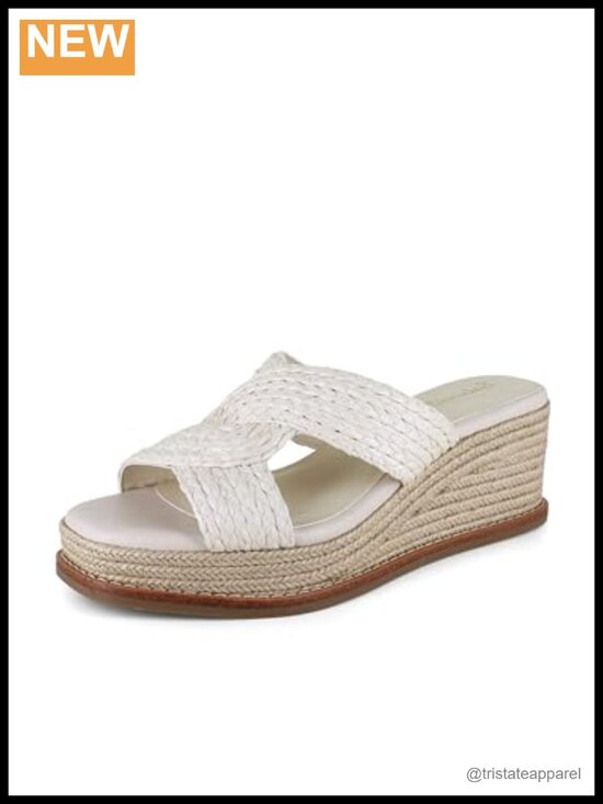 Shoes - Raffia Wedge Sandals Square Toe Ankle Strap Slip On Casual Platform
